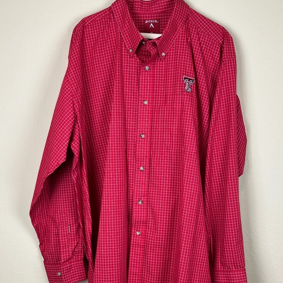 Antigua Other - Antigua Texas Tech University Red White Plaid Shirt; Size XL- Tall; EUC